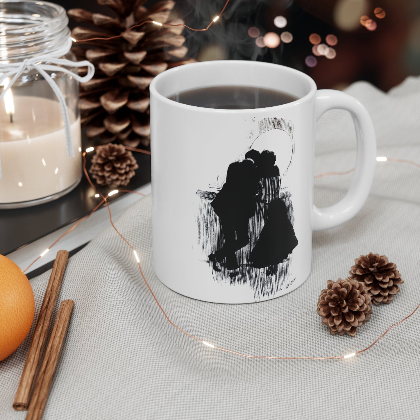 "Lovers on the Deck - Dusk Silhouette" | Mug Design