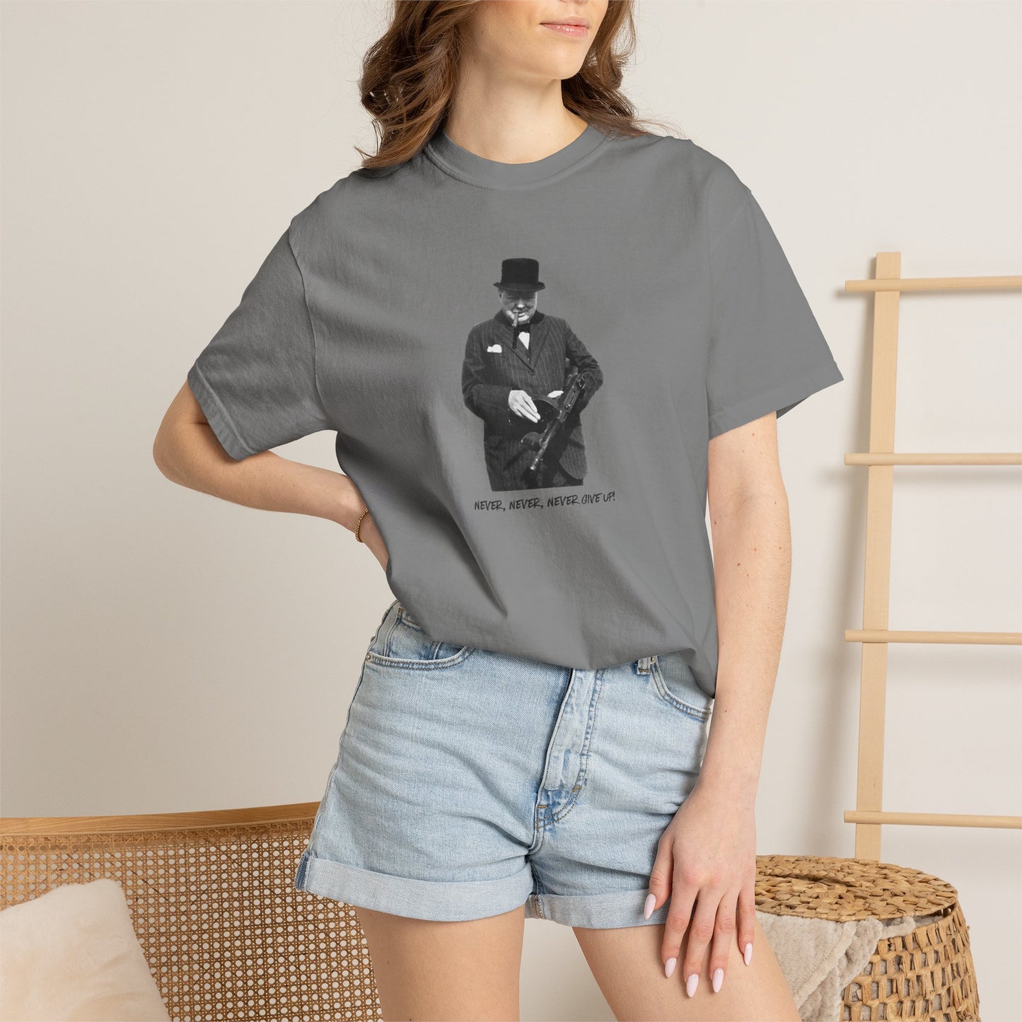 Iconic "Never Give Up" Light Tee | Stylish & comfortable with cool tee design for men & women.