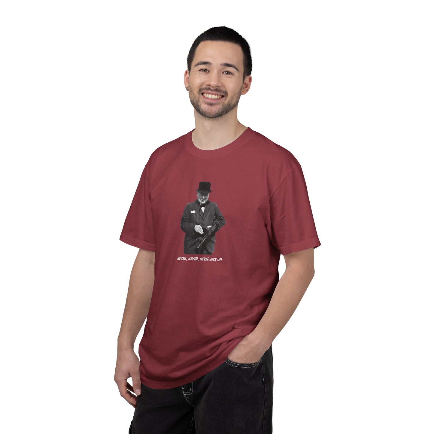 Iconic "Never Give Up" Dark Tee | Stylish & comfortable with cool tee design for men & women.
