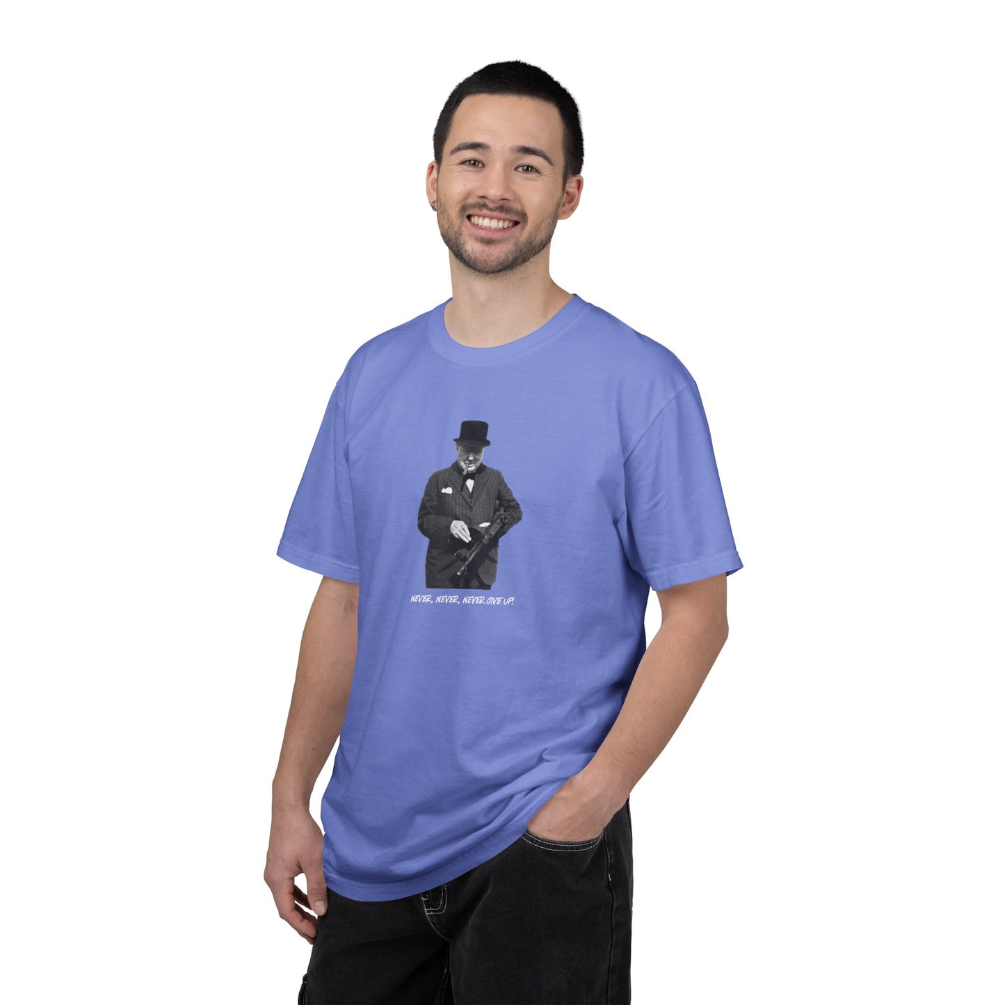 Iconic "Never Give Up" Dark Tee | Stylish & comfortable with cool tee design for men & women.