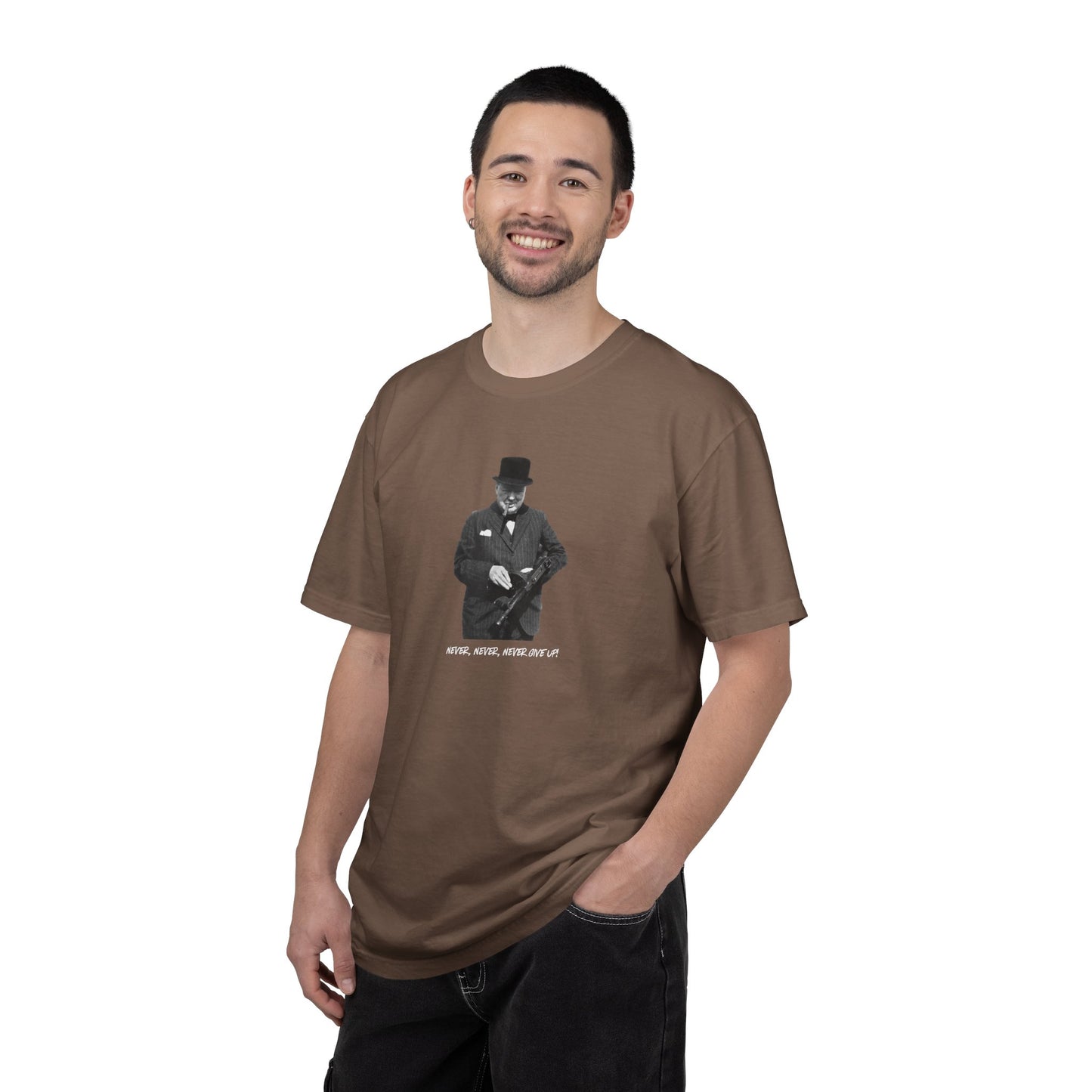 Iconic "Never Give Up" Dark Tee | Stylish & comfortable with cool tee design for men & women.